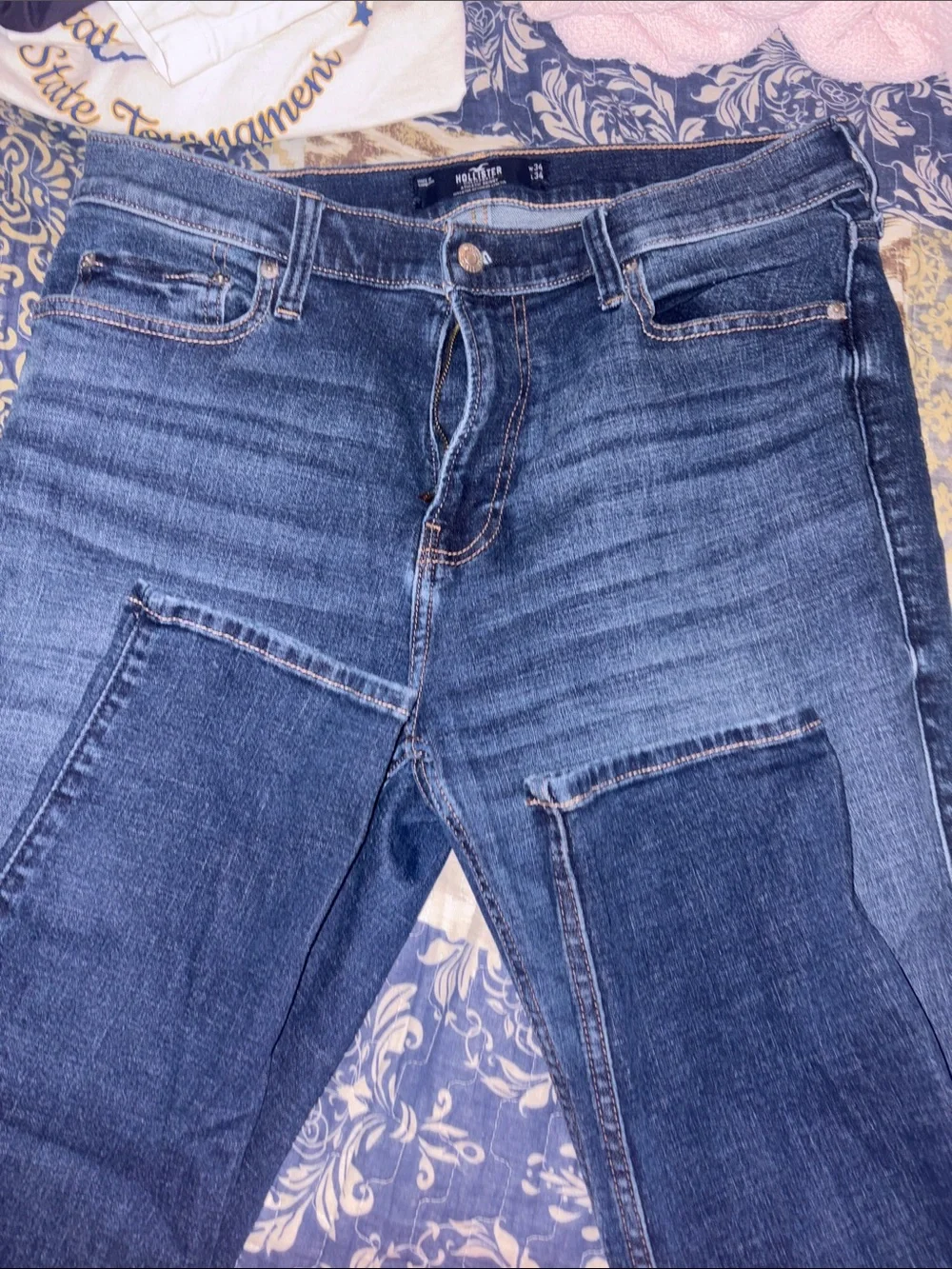 Hollister Men's Dark Blue Patchwork Athletic Skinny Jeans. 34x34